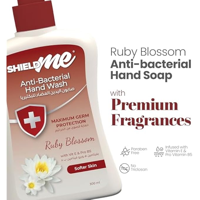 SHIELDME ANTIBACTERIAL HANDWASH LIQUID SOAP, 300ML (PACK OF 2)- RUBY BLOSSOM - Image 3